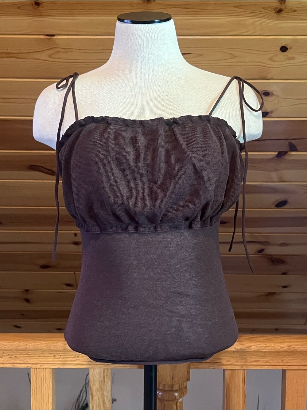 Wild Fable Women's Brown Sheer Sleeveless Feminine Tie Ruffle Peasant Top Size M